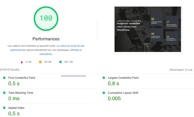 Résultat Page Speed Insights AmphiBee