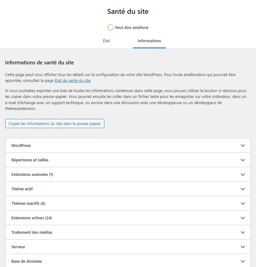Santé du site