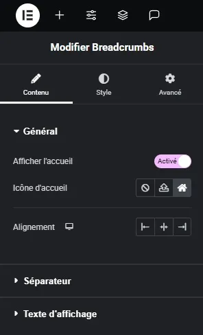 modifier fil ariane elementor