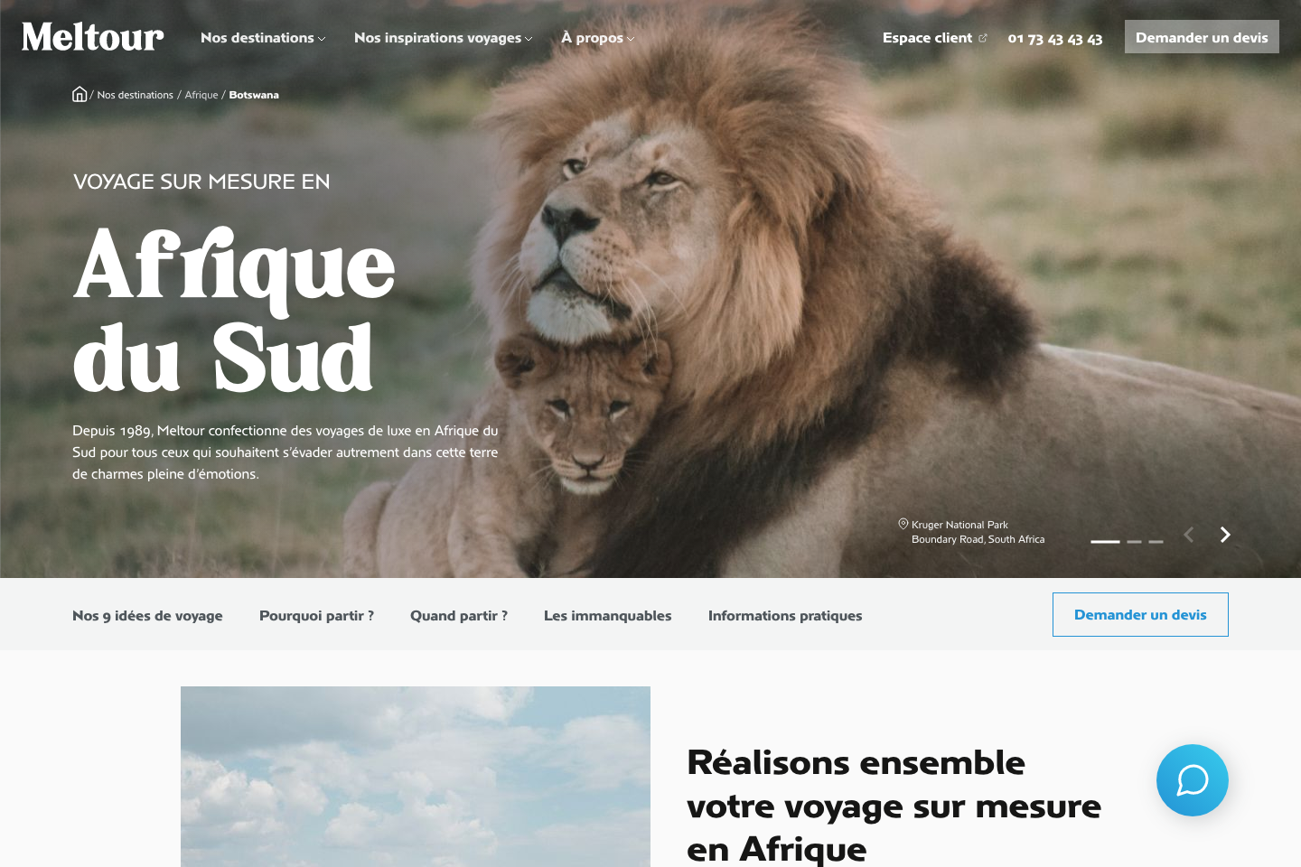 Screen de la maquette meltour agence de voyage format paysage